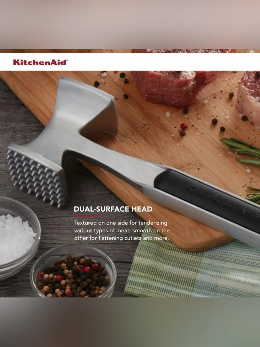 KitchenAid Black and Stainless Steel Dual Oversized Heads Meat Tenderizer. NWT